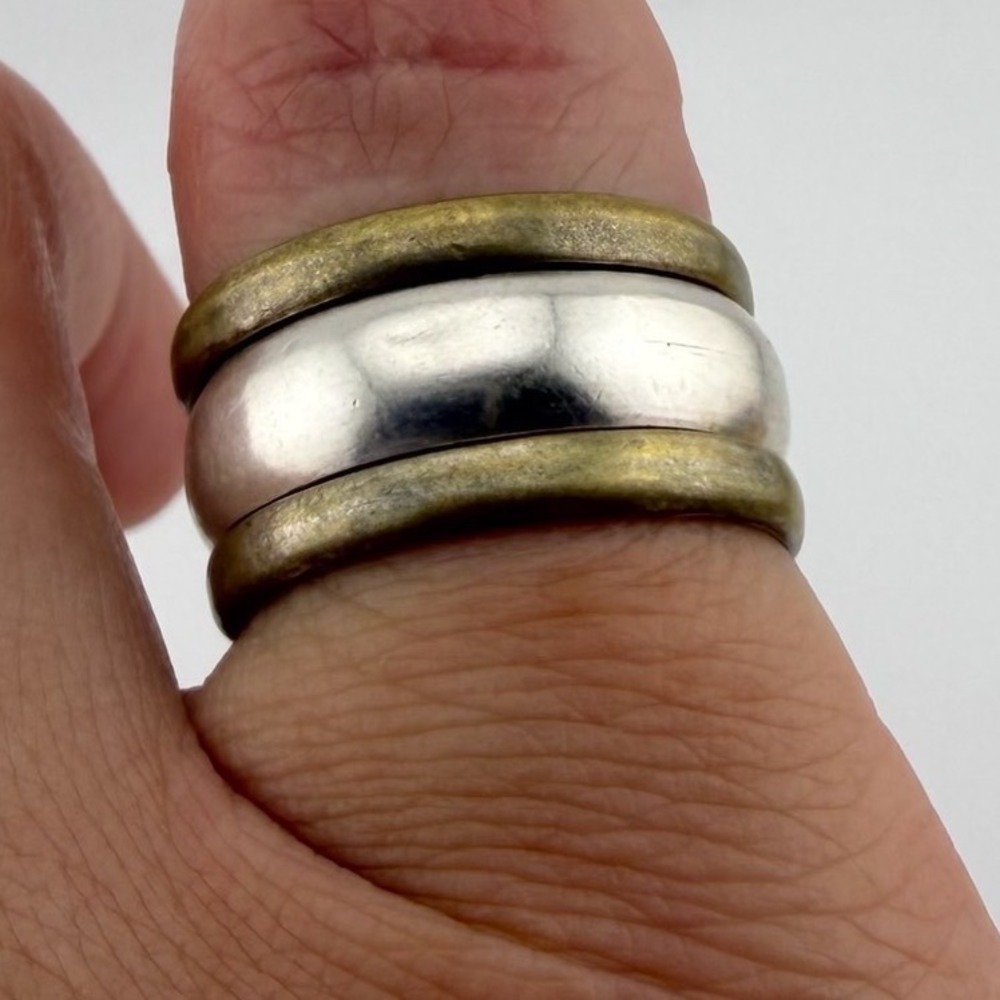 Vintage Mexico Sterling Silver Mixed Metal Triple Band Ring Size 5.5 TC-08